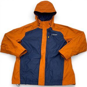 Columbia Omni-Tech Orange Blue Midweight Hooded Windbreaker Jacket Men's XL